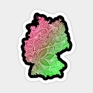 Colorful mandala art map of Germany with text in pink and green Magnet