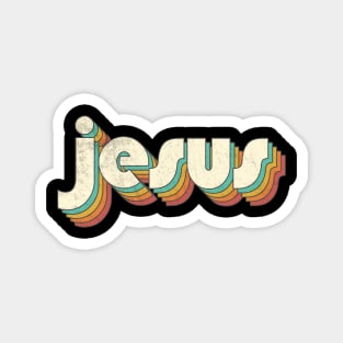 Retro Vintage Rainbow Jesus Letters Distressed Style Magnet