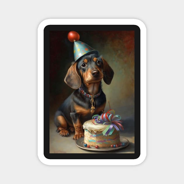 Daschund Dog Birthday Party Card Magnet by candiscamera