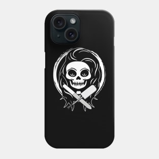 Female Nail Tech Skull and Manicurist Tools White Logo Phone Case