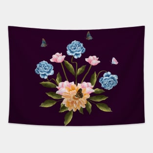 Aesthetic Butterflies on Flowers illustration Tapestry