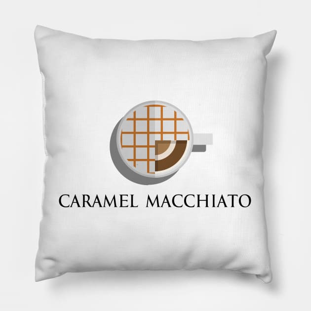 Hot caramel macchiato coffee cup top view in flat design style Pillow by FOGSJ