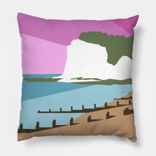 St Margaret’s Bay Beach and White Cliffs, Dover, Kent, Pink Sunset Pillow