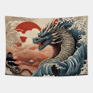 giant serpent in the sea of japan Tapestry