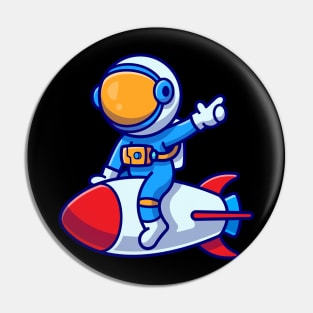 Cute Astronaut Riding Rocket Cartoon Pin