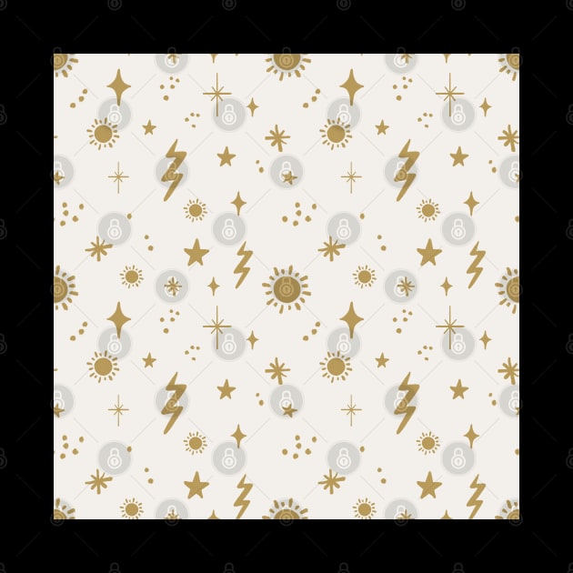 White and Gold Celestial Sky Sun Pattern by Trippycollage
