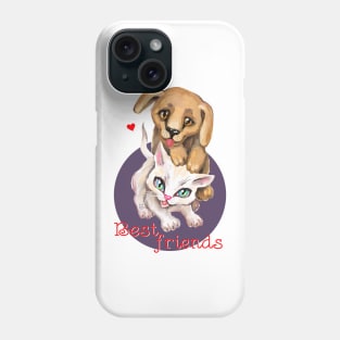 Cute small cat and dog. Sweet little baby pets. Kitten and puppy friends. Phone Case