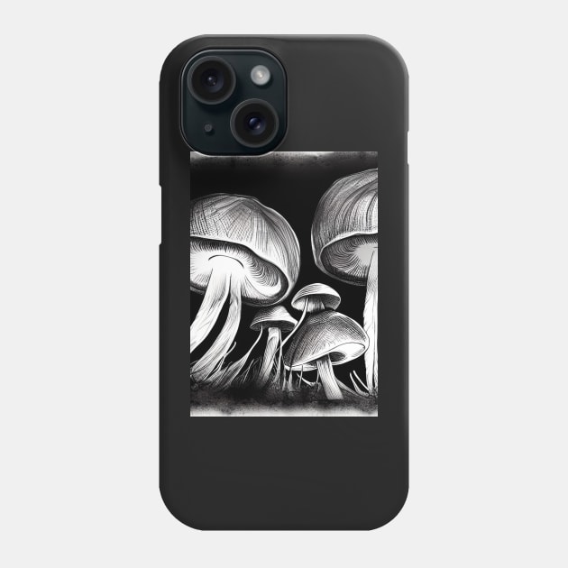 SURREAL INK BLACK AND WHITE BUNCH OF MUSHROOMS Phone Case by sailorsam1805