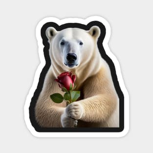 Polar bear holding a red rose Magnet