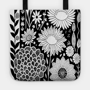 Black and White Floral Lino Print Tote