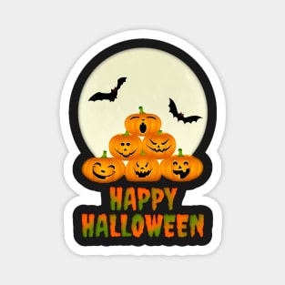Happy Halloween Moon Pumpkins Bats Magnet