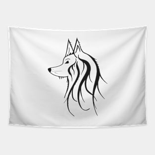 Black and white side profile of a wolf Tapestry