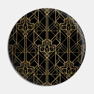 Black and Gold Vintage Art Deco Geometric Squares Pattern Pin