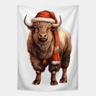 Vintage Christmas Bison Tapestry