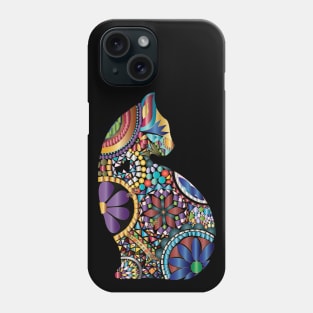 Mosaic colorful cat with dragonfly Phone Case