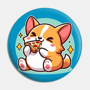 Kawaii Corgi Puppy Eating Pizza Adorable Dog Foodie Pin