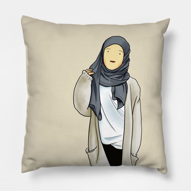 Girl wearing a white cardigan Pillow by smithandco