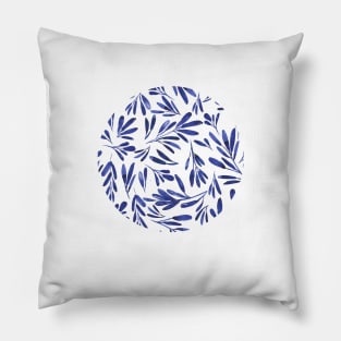 Abstract dark blue leaves, watercolor pattern illustration Pillow
