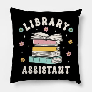 Library Assistant Retro Groovy Librarian Assistent Book Lover Pillow