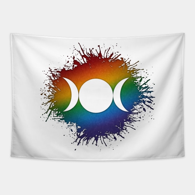 Paint Splatter LGBTQ Pride Rainbow Triple Goddess Moon Symbol Tapestry by LiveLoudGraphics