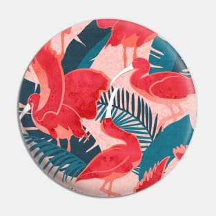 Luxurious Scarlet Ibis // pink background teal vegetation metal rose and red guará large birds Pin