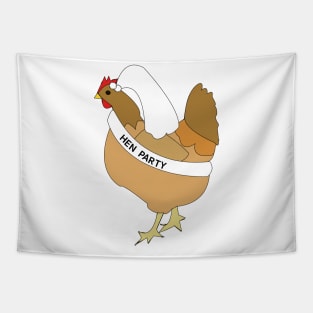 Funny bachelorette party with hen dressed with wedding veil Tapestry