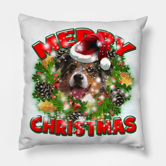 Merry Christmas Aussie Dog Gift Pillow by Just Another Shirt