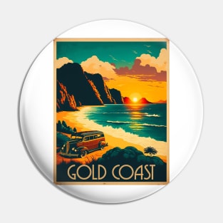 Gold Coast Australia Coastline Vintage Travel Art Poster Pin