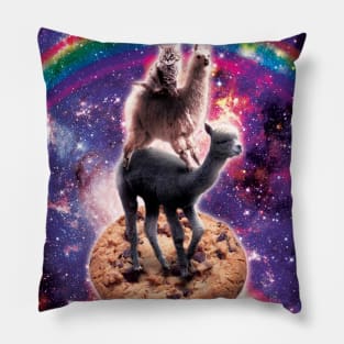 Space Cat Llama Alpaca Riding Cookie Pillow