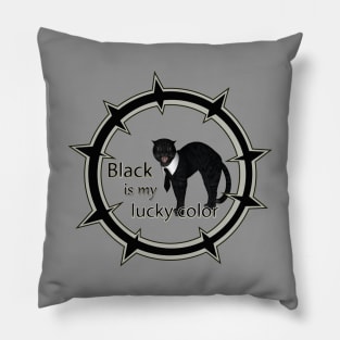 Funny cat, black ist my lucky color Pillow