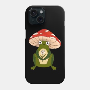 Cute Frog With a Mushroom Hat and a White Daisy Flower Cottage Phone Case