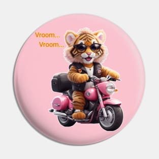 cute tiger with sunglasses raiding pink bike funny Pin