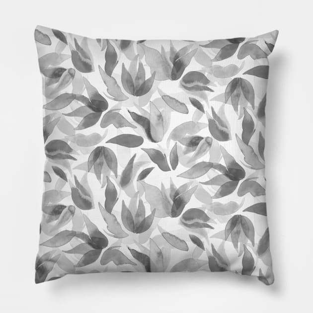 Light Gray Watercolor Petals Pillow by Carolina Díaz