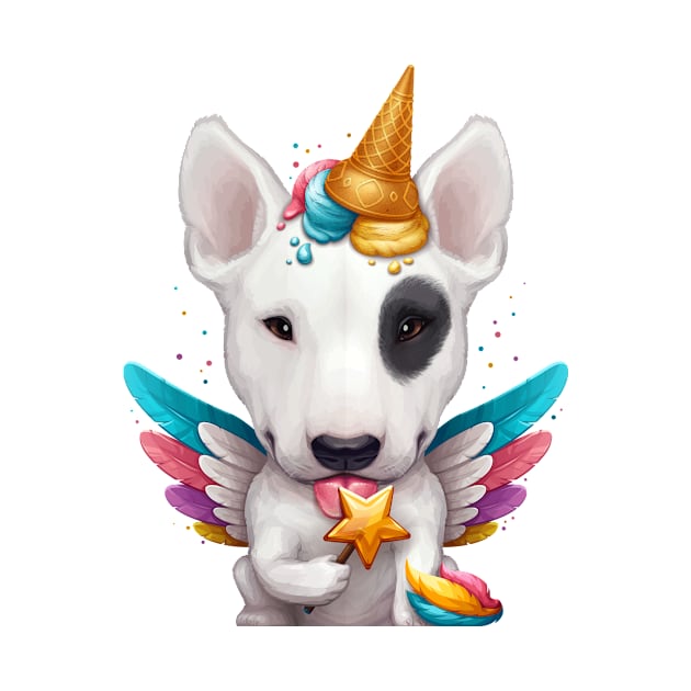 White Bull Terrier with Black Eye Patch Ice Cream Unicorn by stonemask