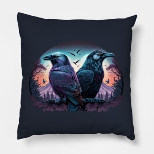 Huginn and Muninn Norse Odin Ravens Pillow