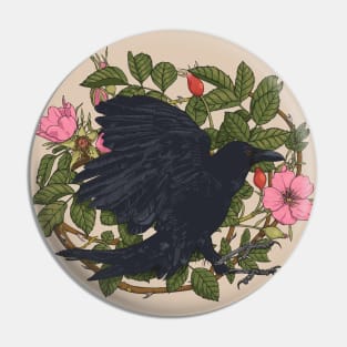 Raven and roses Pin