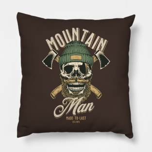 Mountain man; mountains; outdoors; vintage; retro; lumberjack; axes; rugged; gift for man; male; father; dad; husband; boyfriend; skull; beard; bearded; hispter; woods; camping; nature; mountain climbing; cool; travel; adventure; nature lover; Pillow