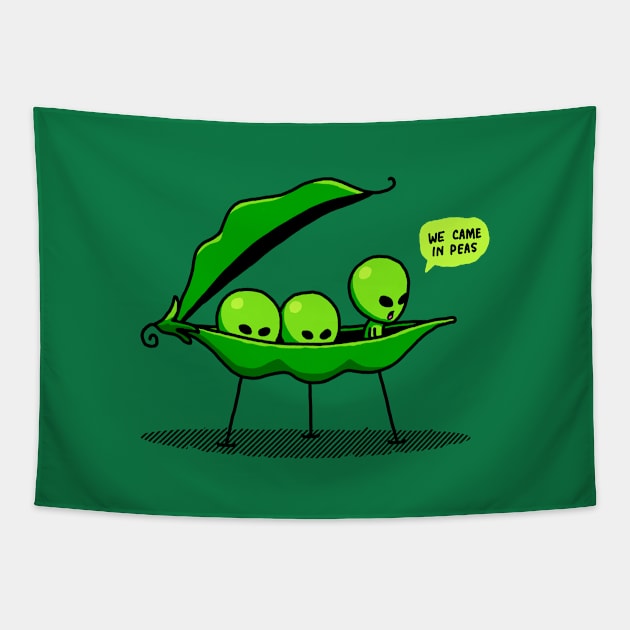 We Came In Peas Alien UFO Space We Come In Peace Funny Alien Tapestry by vo_maria