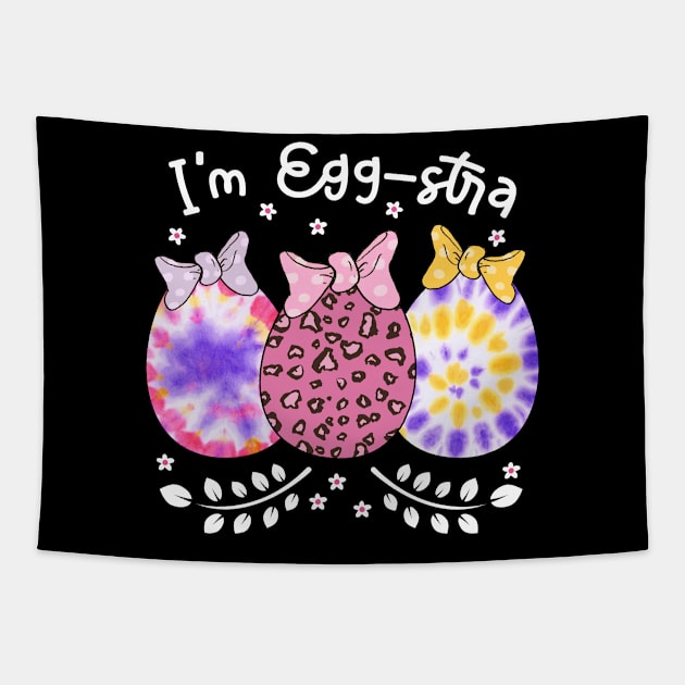 Funny Easter Im Eggstra Womens Bunny Eggs Leopard Print Tie Dye Tapestry by dounjdesigner