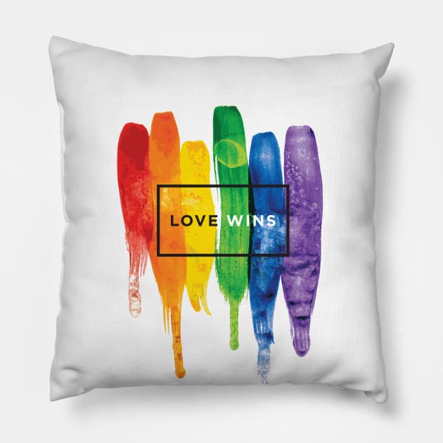 Watercolor LGBT Love Wins Rainbow Paint Typographic Pillow by LGBT