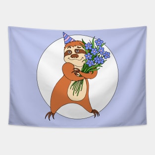 Beautiful holiday present, sloth print design, print with funny animal. Funny character. Happy holiday banner. Sloth. Tapestry