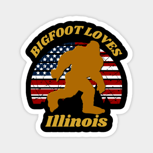 Bigfoot loves America and Illinois too Magnet