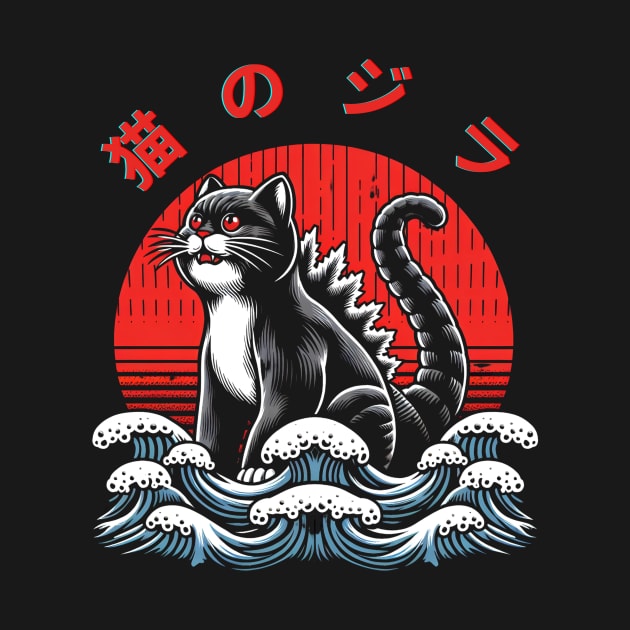 Catzilla Cat Japanese Art Funny Cat by Rizstor