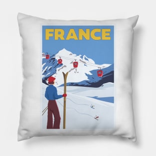 France Vintage Ski Travel Poster Pillow