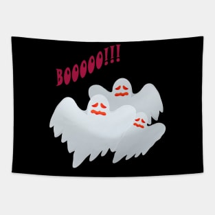 Three Ghosts with the word Boo to scare for Halloween Tapestry