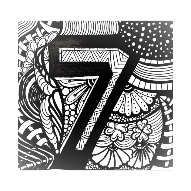 Lucky Number 7 seven black and white illustration by Nathalodi