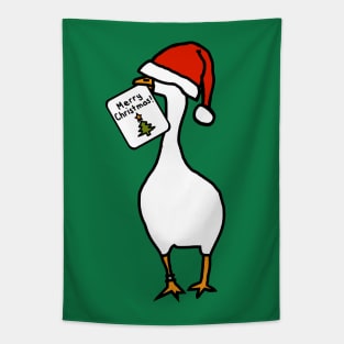 White Goose in Hat Steals Christmas Card Tapestry