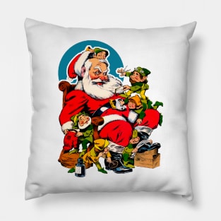 Santa Claus with his hardworking green elves Pillow