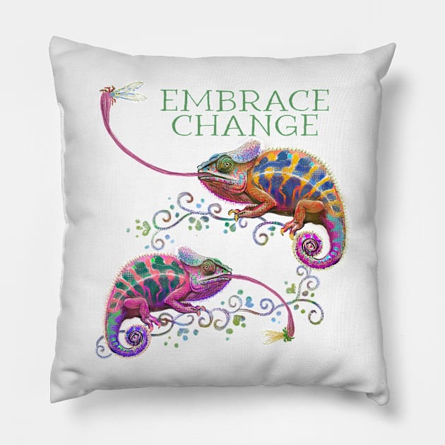 Embrace Change Chameleon Pillow by LeanneTalbot