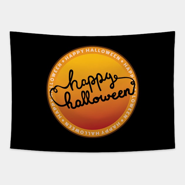 Happy Halloween Handwritten Circle Design Tapestry by frokenfryxell